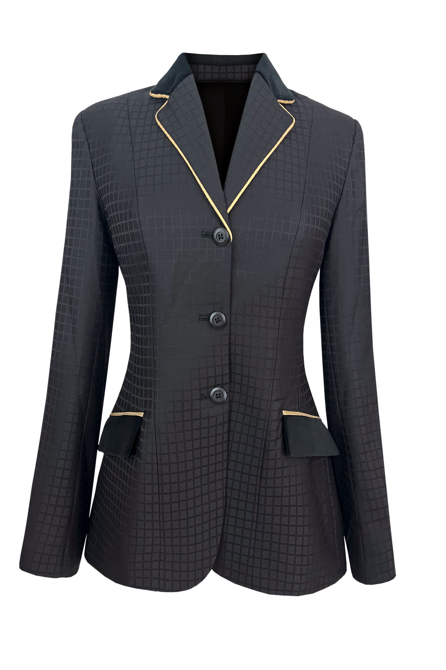 Black Medium Check - Velvet and Gold Piped