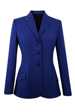 French blue diamond pattern wool riding jacket.  Collar has silver and black piping.