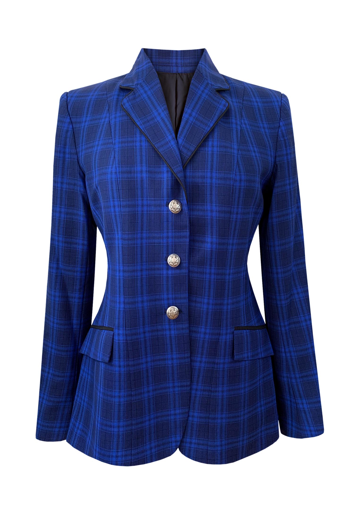 Blue Azure and Black Plaid - Black Piped